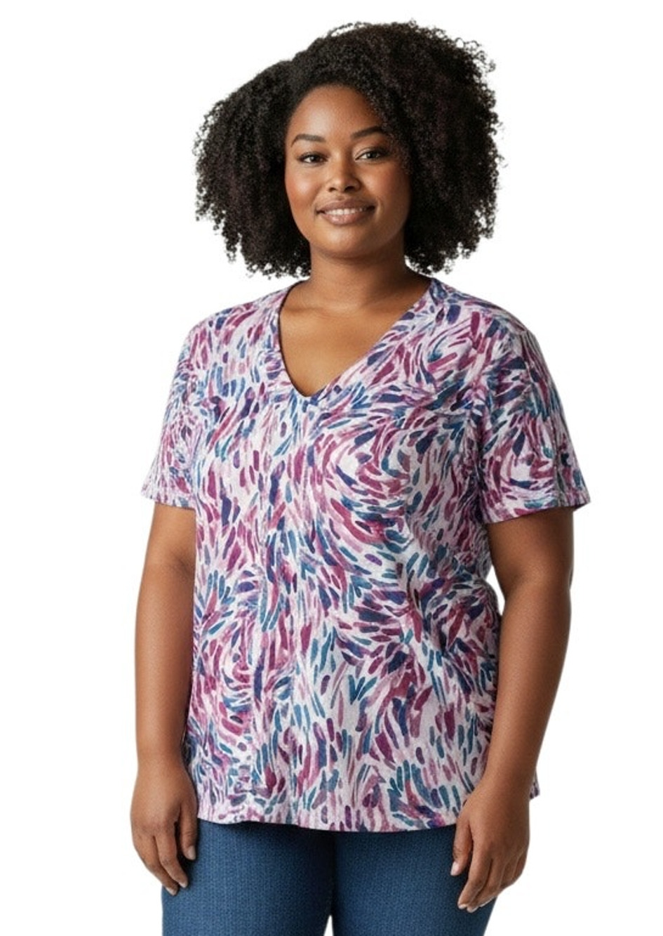 Westbound Dancing Daubs Purple Blue White V-Neck Top Size 3X